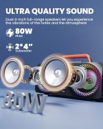 80W Bluetooth Караоке машина с 2 безжични микрофона, регулиране на ехото, съвместим с USB/AUX, идеален за партита на закрито и открито - Image 6