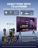80W Bluetooth Караоке машина с 2 безжични микрофона, регулиране на ехото, съвместим с USB/AUX, идеален за партита на закрито и открито - Image 2