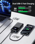 INIU 65W PD бързозареждаща външна батерия, преносимо зарядно за лаптоп 20000mAh, безопасна за полет батерия с USB C кабел за пътуване MacBook iPad Tablet Switch Steam Deck iPhone 17 16 Pro Samsung S26 S25 и др. - Image 4