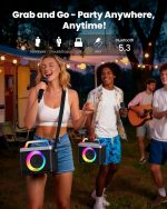Преносима Bluetooth Караоке машина с 2 безжични микрофона, презрамка, забавна смяна на гласа, поддръжка на USB/AUX за събития на октрито, партита и друго - Image 2