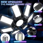 200W LED гаражно осветление, 20000LM деформируема гаражна лампа 1 бр. 6500K дневна светлина с 7+1 регулируеми панела, E27 LED таванна лампа за гараж, таванско помещение, склад, офис, работилница, коридор и др. - Image 6