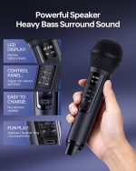 Преносима Bluetooth Караоке машина с 2 безжични микрофона, презрамка, забавна смяна на гласа, поддръжка на USB/AUX за събития на октрито, партита и друго - Image 4