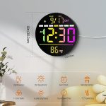 8“ кръгъл дигитален стенен часовник с голям дисплей, 11 RGB цвята, дистанционно управление, автоматична яркост, температура, лятно време, нощна светлина, аларма, таймер за обратно броене за класна стая/спалня/офис