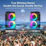 bluetooth kolonka s dva mikrofona karaoke mashina 2 visokogovoritelq x15w rgb svetlini