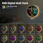 8“ кръгъл дигитален стенен часовник с голям дисплей, 11 RGB цвята, дистанционно управление, автоматична яркост, температура, лятно време, нощна светлина, аларма, таймер за обратно броене за класна стая/спалня/офис - Image 5