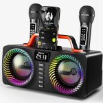 80W Bluetooth Караоке машина с 2 безжични микрофона, регулиране на ехото, съвместим с USB/AUX, идеален за партита на закрито и открито