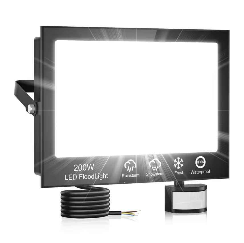 200W led projector 200W LED прожектор със сензор за движение 20000LM водоустойчив с дистанционно управление – студено бяла светлина 6500K - Image 1