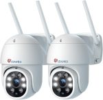 2бр ctronics 2.5K 4MP Външна WiFi камера за видеонаблюдение, 2560 x 1440P PTZ WiFi IP камера за външна употреба с автоматично проследяване, разпознаване на хора, 30 м нощно виждане в цвят, двупосочно аудио, IP66,