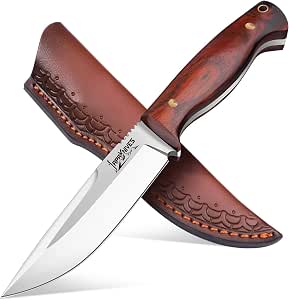 61JeDEOI2EL._AC_SY300_SX300_QL70_ML2_ Нож за оцеляване Japaknives, ловен нож, остър Bushcraft D2, фиксирано острие, ярък колан с кожена кания за къмпинг, ловен подарък за мъже - Image 1