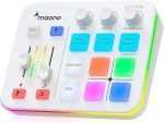 MAONO G1 Neo Геймърски аудио миксер Аудио интерфейс с XLR вход и 48V | RGB, Bluetooth, 4 персонализирани саундпада, стрийминг на живо, подкастинг, гласови ефекти, PS5, TikTok на живо, стрийминг на PC, геймъри, бял