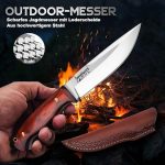 Нож за оцеляване Japaknives, ловен нож, остър Bushcraft D2, фиксирано острие, ярък колан с кожена кания за къмпинг, ловен подарък за мъже - Image 4