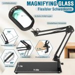 12 x правоъгълна лупа с LED светлини и стойка, 5 цветови режима, плавно димируема, 2-в-1 LED осветена настолна лампа и скоба, лупа за четене без ръце за четене, занаяти, ремонт, боядисване - Image 2