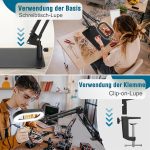 12 x правоъгълна лупа с LED светлини и стойка, 5 цветови режима, плавно димируема, 2-в-1 LED осветена настолна лампа и скоба, лупа за четене без ръце за четене, занаяти, ремонт, боядисване - Image 4