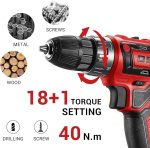 DEKOPRO Акумулаторен Винтоверт 20V въртящ момент 40N.m, съединител 18+1, 2 скорости 0-1350 об/мин, 10 мм бързозатягащ патронник, 1.5Ah литиева батерия и зарядно устройство, пълен комплект свредла за дърво, домашни ремонти „Направи си сам“. - Image 3
