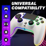 RGB кабелен контролер за PS5, PS4, PC, Mac, Android и Steam Deck, геймпад с Hall Effect тригери, програмируеми бутони, сензор за движение, тъчпад, съвместим с PS5 Pro/Slim – бял - Image 6