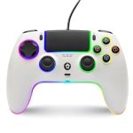 RGB кабелен контролер за PS5, PS4, PC, Mac, Android и Steam Deck, геймпад с Hall Effect тригери, програмируеми бутони, сензор за движение, тъчпад, съвместим с PS5 Pro/Slim – бял