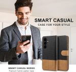 Samsung S26, калъф с кожа и плат, тип портфейл с държачи за кредитни карти, поставка, магнитна каишка за закопчаване - Image 6