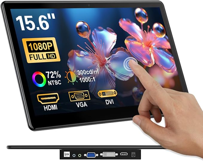 717qek7pz4L._AC_SX679_ 15,6-инчов Touchscreen монитор, FHD 1920 × 1080 IPS сензорен монитор за лаптоп, HDMI, VGA, DVI, поддържа VESA монтаж, съвместим с лаптопи, компютри, PS5/4, Xbox - Image 1