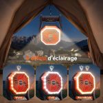 20000mAh къмпинг вентилатор с LED светлина, преносим акумулаторен настолен вентилатор с кука, мощен вятър с регулируеми 4 скорости за къмпинг, риболов, пикник, прекъсване на захранването - Image 3