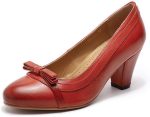 EU 38 - 100% овча кожа - Дамски кожени обувки на висок ток Mona flying, Мека горна част от овча кожа, шикозна панделка, стабилен блоков ток, дишаща кожена подплата, стелка за поддръжка на свода, противоплъзгаща гумена подметка