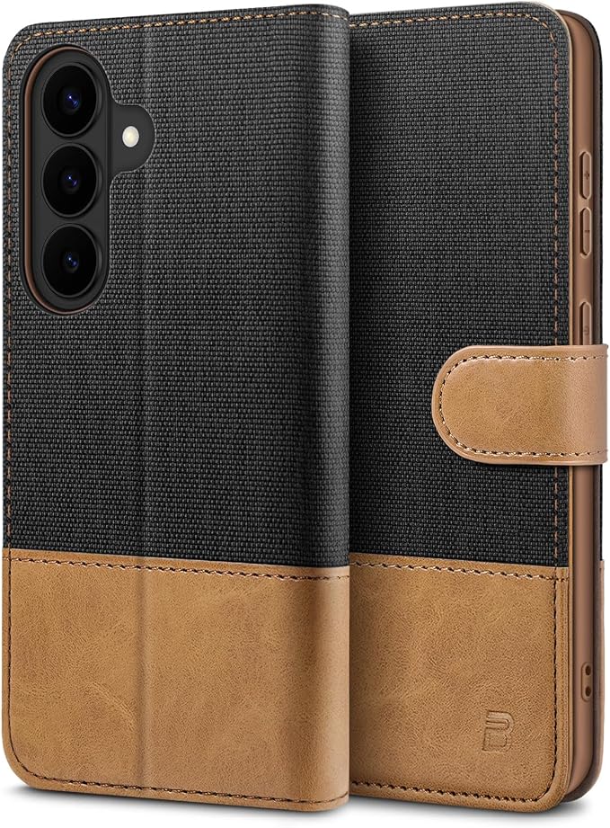 81objttbkhL._AC_SX679_ Samsung S26, калъф с кожа и плат, тип портфейл с държачи за кредитни карти, поставка, магнитна каишка за закопчаване - Image 1